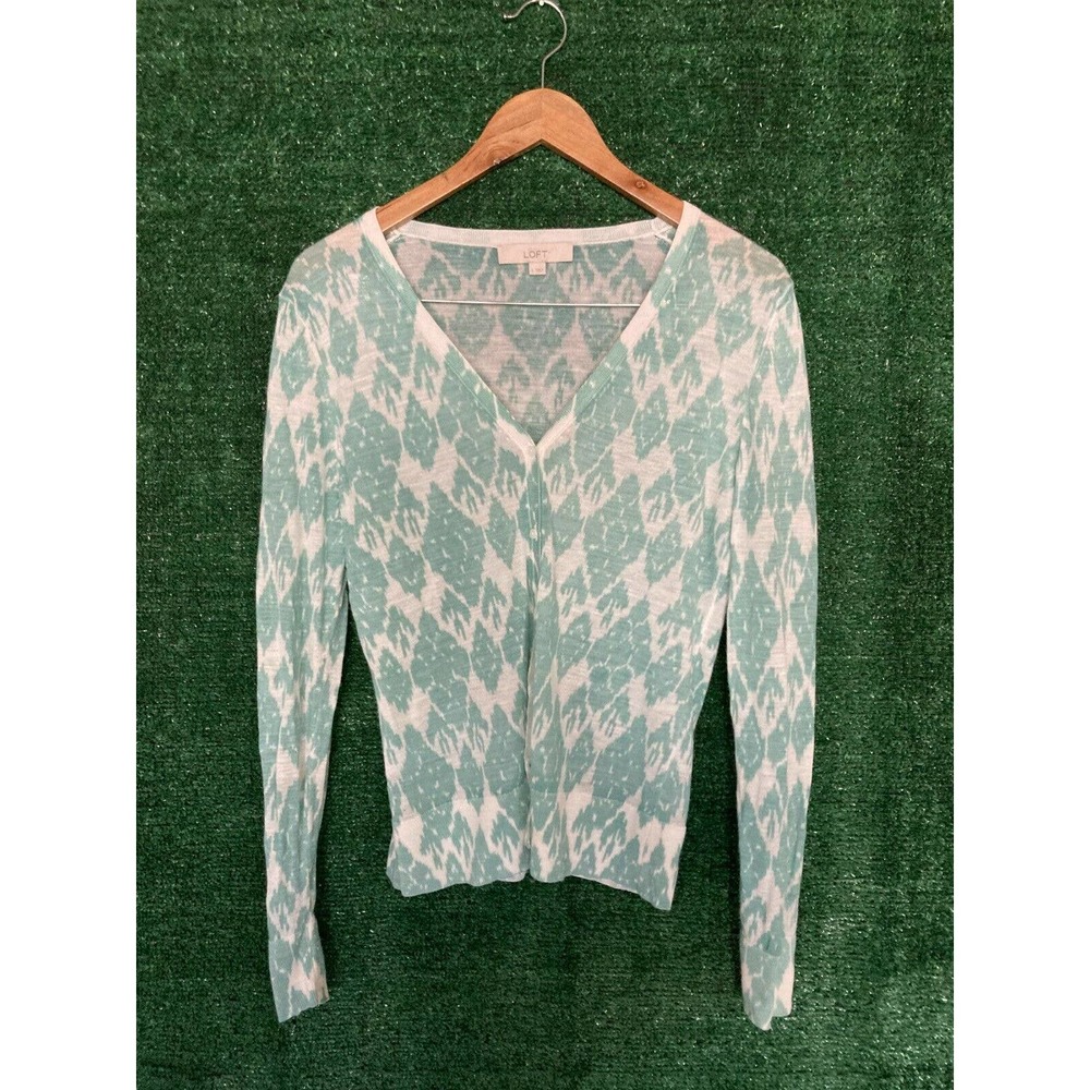 Ann Taylor LOFT Women's Damask Pattern V-Neck Long Sleeve Cardigan Sweater Sz L